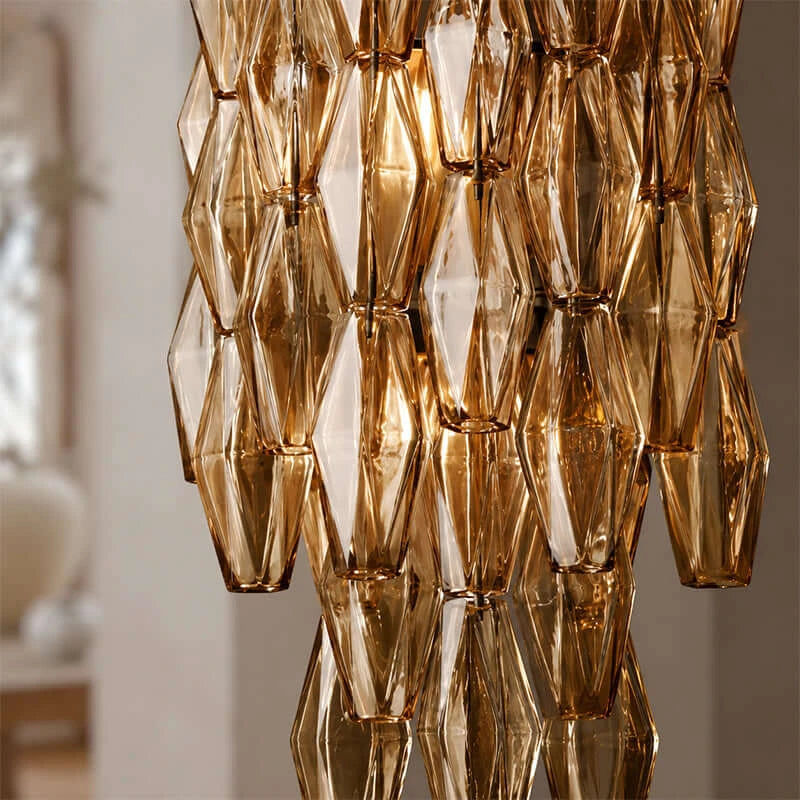 Close Up View of Amber Art Glass Shades and Wall Sconce Hardware