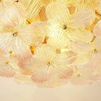 Illuminated Modern Pink Crystal Floral Art Glass Flush Mount Ceiling Light Studio Shot