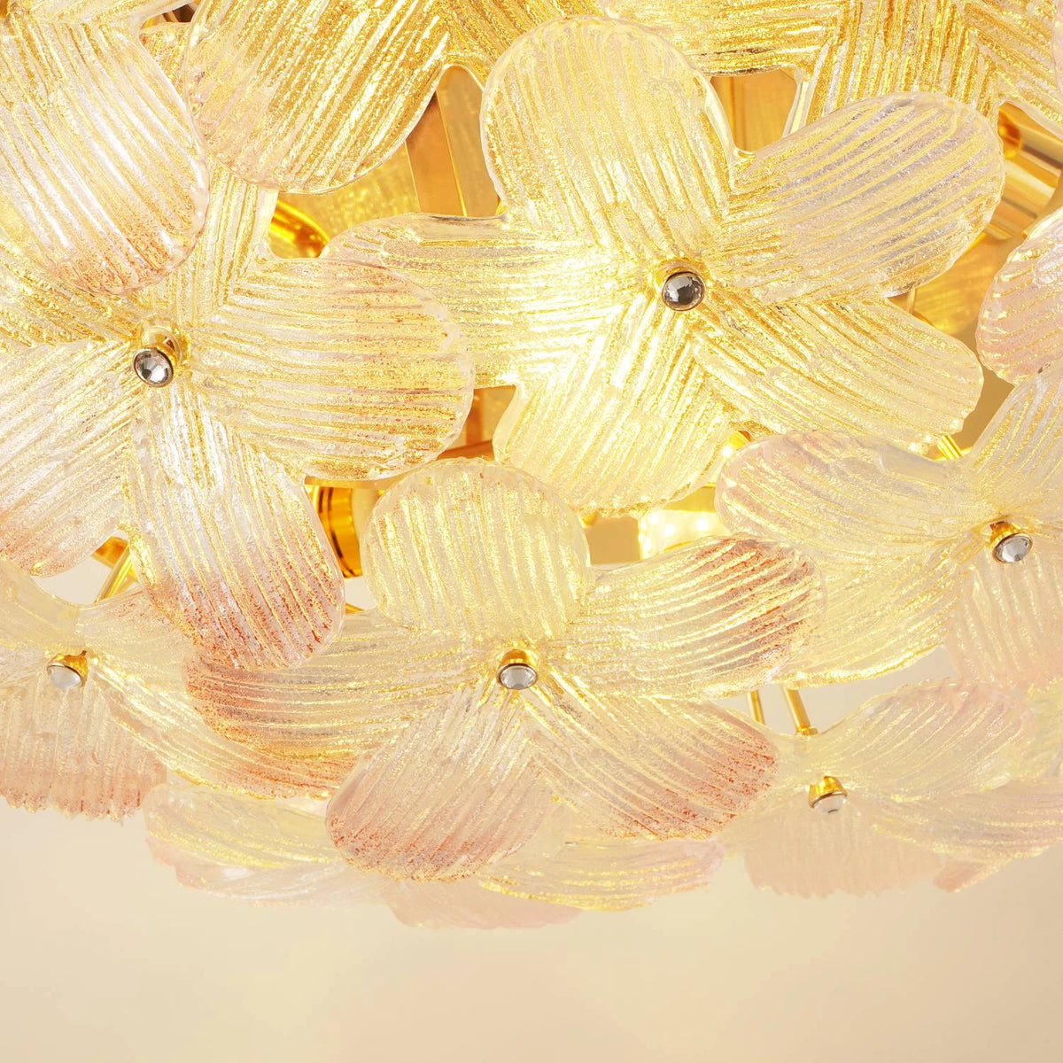 Illuminated Modern Pink Crystal Floral Art Glass Flush Mount Ceiling Light Studio Shot