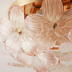 Close Up View of Pink Faceted Crystal Flower Petals and Brass Hardware