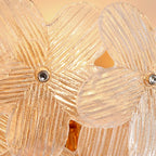 Detail View of Pink Crystal Floral Art Glass Shades and Internal Bulbs