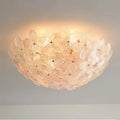 Studio Display of Illuminated Modern Pink Crystal Floral Ceiling Light