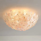 Studio Display of Illuminated Modern Pink Crystal Floral Ceiling Light