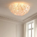 Modern Pink Floral Art Glass Ceiling Light in Elegant Interior