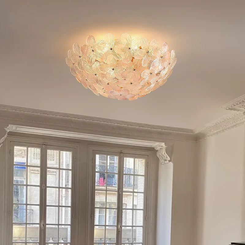 Modern Pink Crystal Floral Ceiling Light in Bright Interior