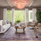 Modern Pink Crystal Floral Ceiling Light in Bright Living Room