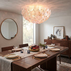 Modern Pink Crystal Floral Ceiling Light Over Dining Room Table