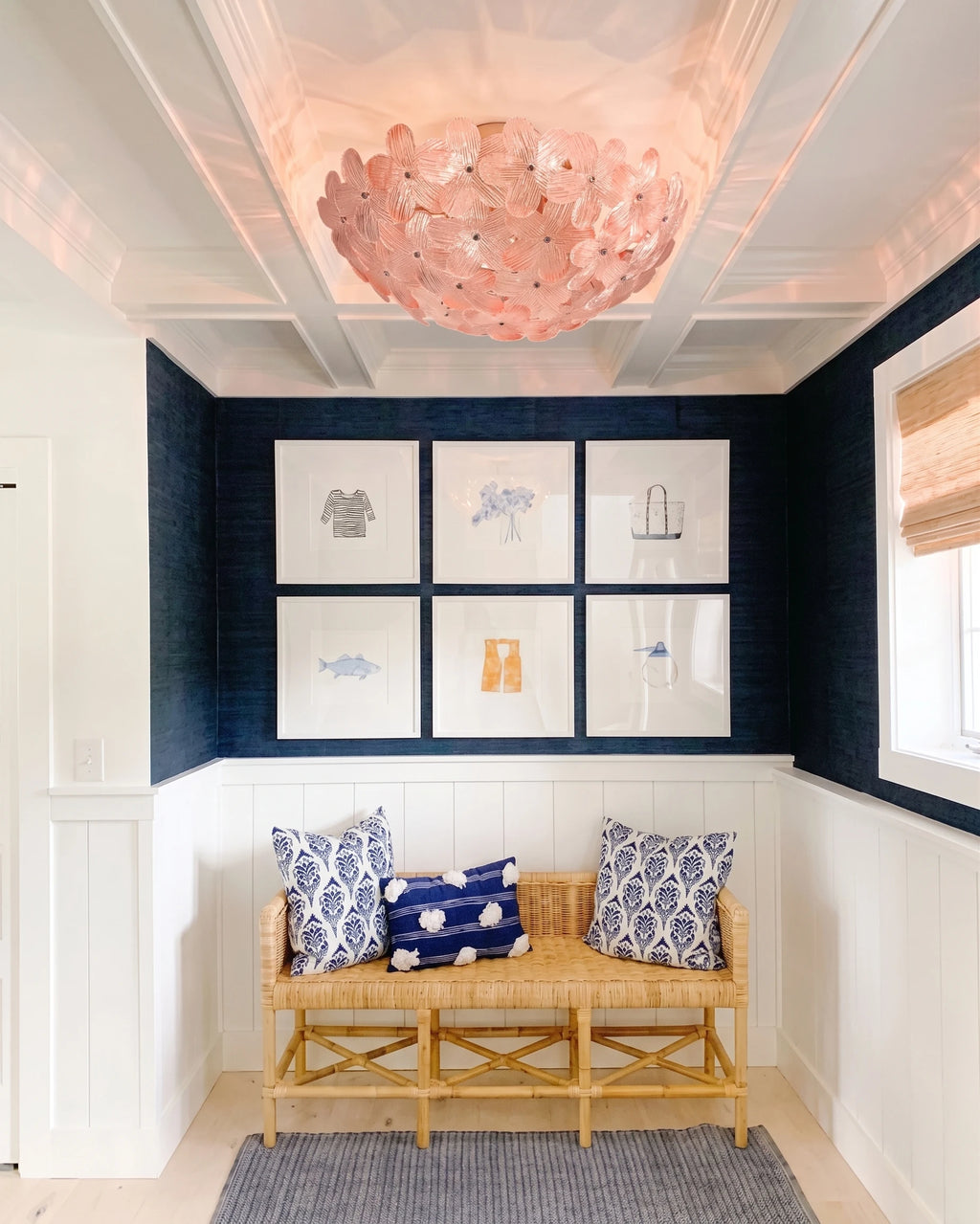 Modern Pink Floral Art Glass Ceiling Light in Hallway Foyer