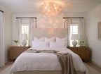 Modern Pink Floral Art Glass Ceiling Light in Master Bedroom Setting