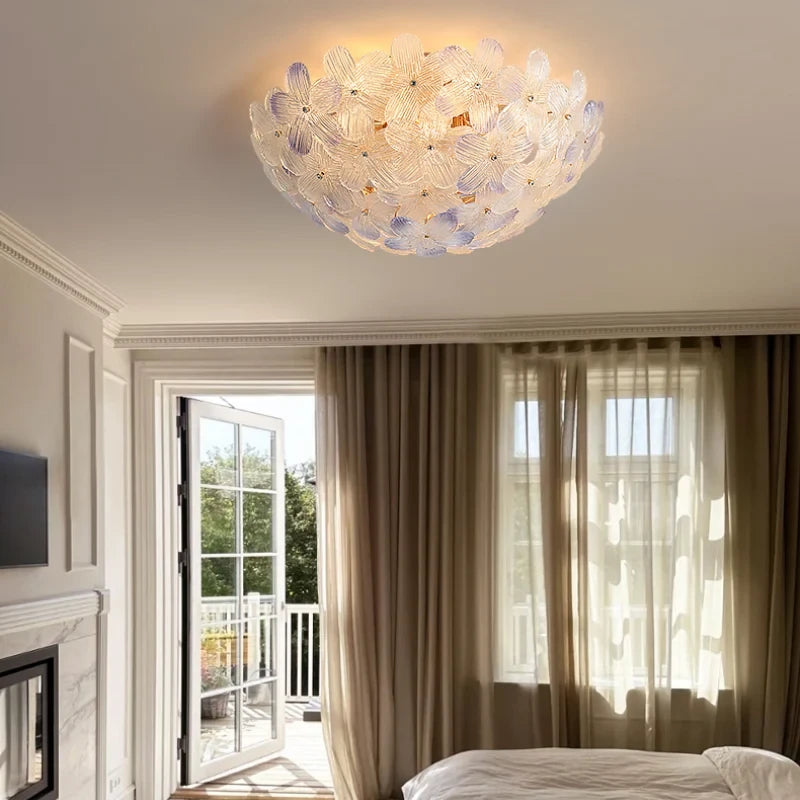 Modern Pink Crystal Floral Ceiling Light in Contemporary Living Room