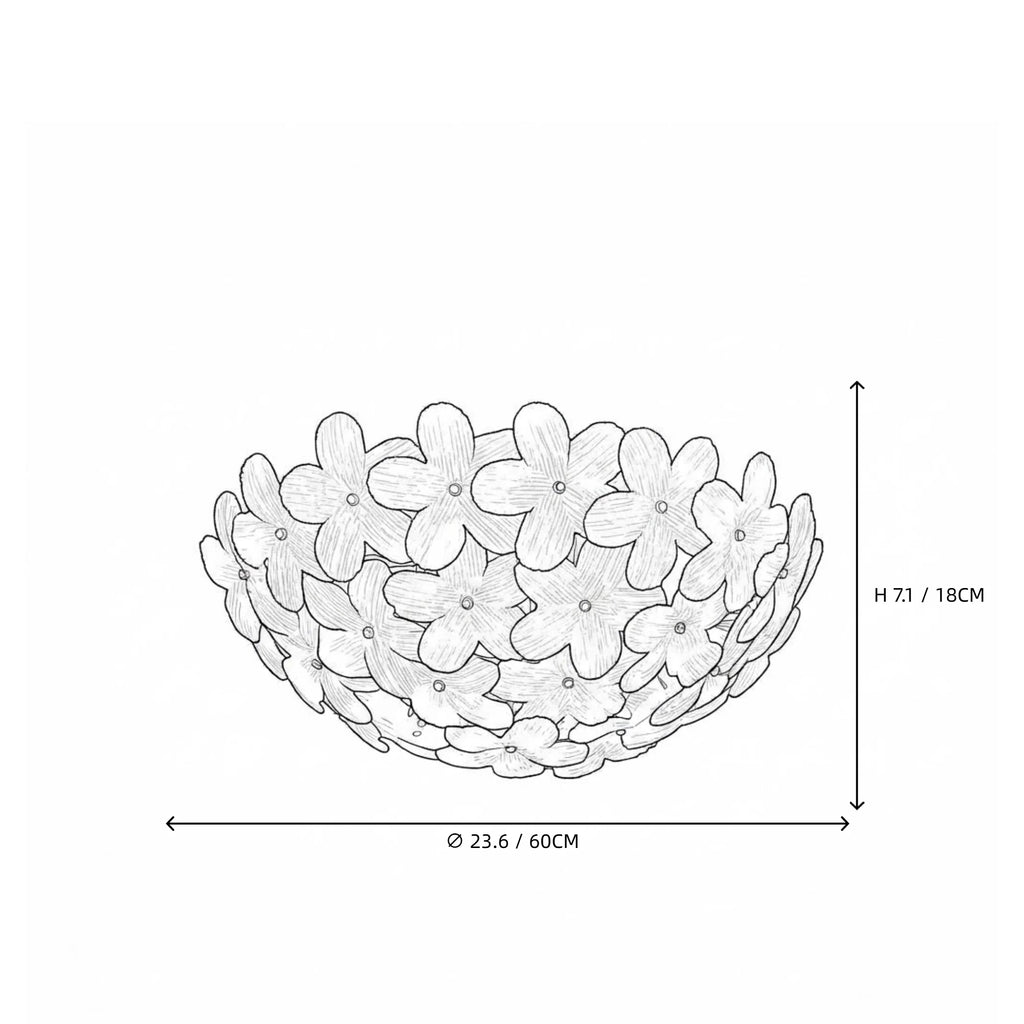 Modern Pink Crystal Floral Art Glass Ceiling Light Line Art Dimension Diagram