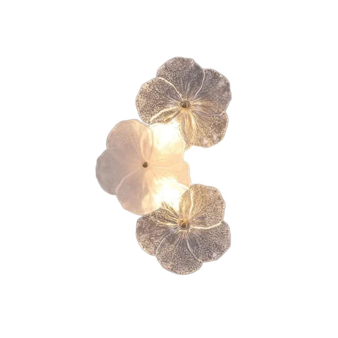 Modern Floral Art Glass Wall Sconce with Brass Hardware on Pure White Background