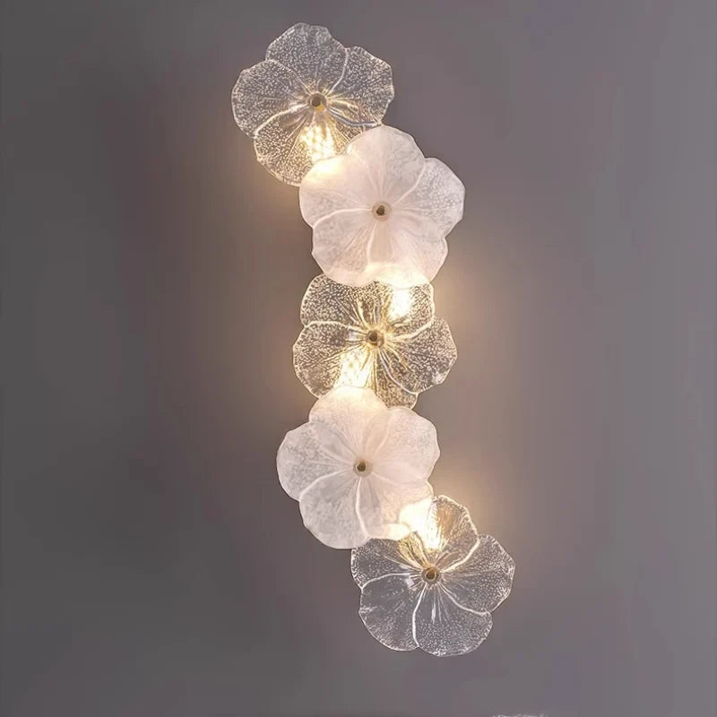 Illuminated Modern Multi-Flower Art Glass Wall Sconce Studio Display