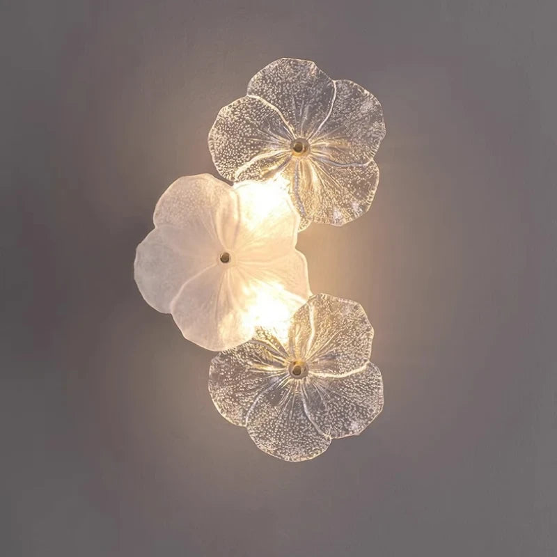 Illuminated Modern 3-Light Floral Art Glass Wall Sconce Studio Shot