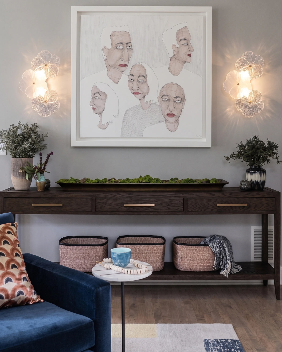Modern Art Glass Wall Sconce Over Hallway Console Table