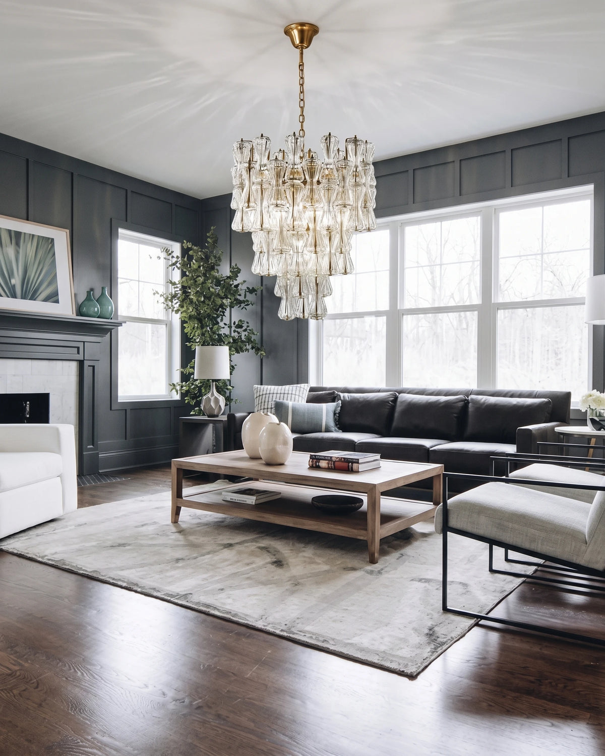 Modern Teardrop Art Glass Chandelier in Contemporary Living Room