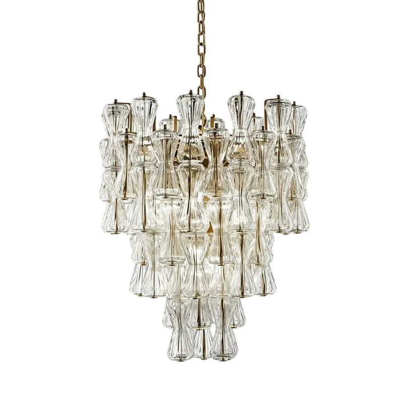 Modern Cascading Teardrop Art Glass Chandelier Studio Display