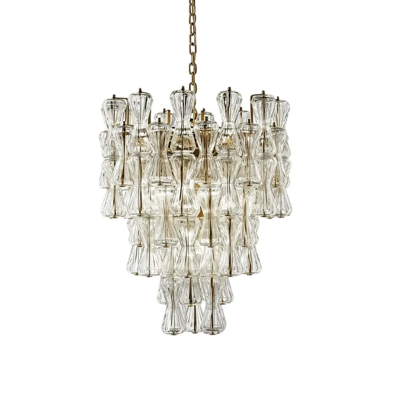 Side View of Modern Cascading Teardrop Art Glass Chandelier