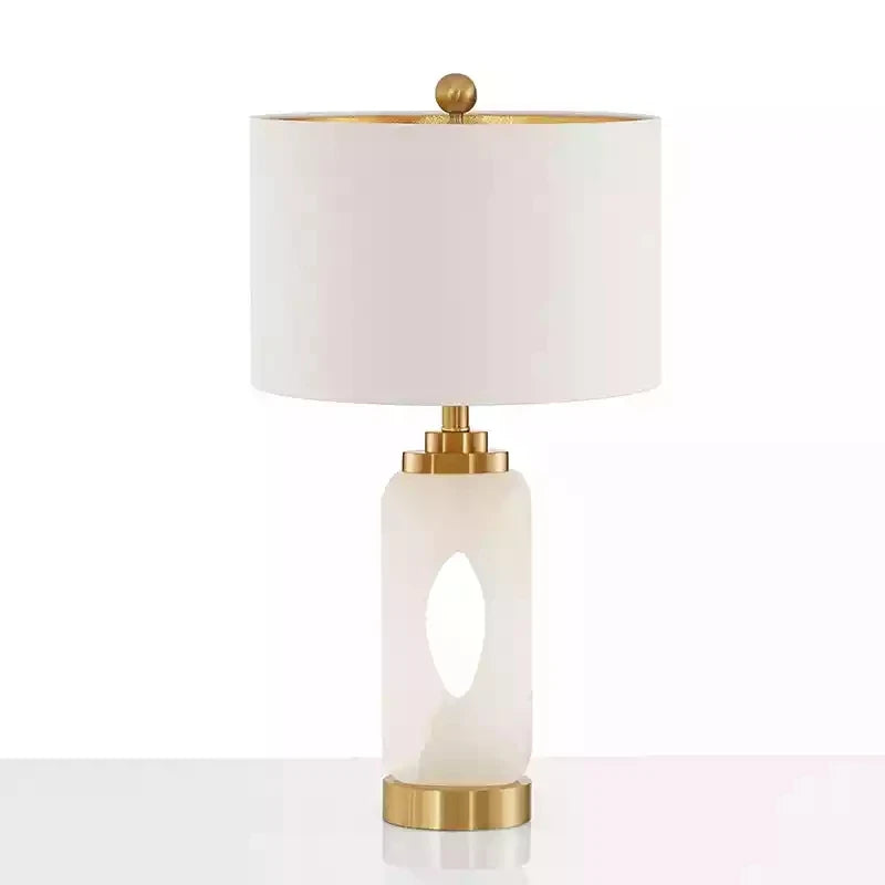 Illuminated Modern Centrally Hollowed Alabaster Table Lamp Studio Shot on Pure White Background