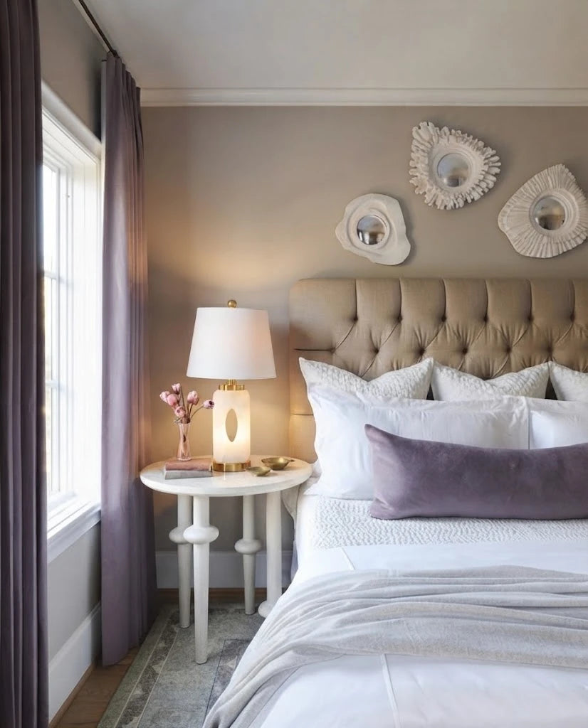 Modern Alabaster Table Lamp in Master Bedroom Interior