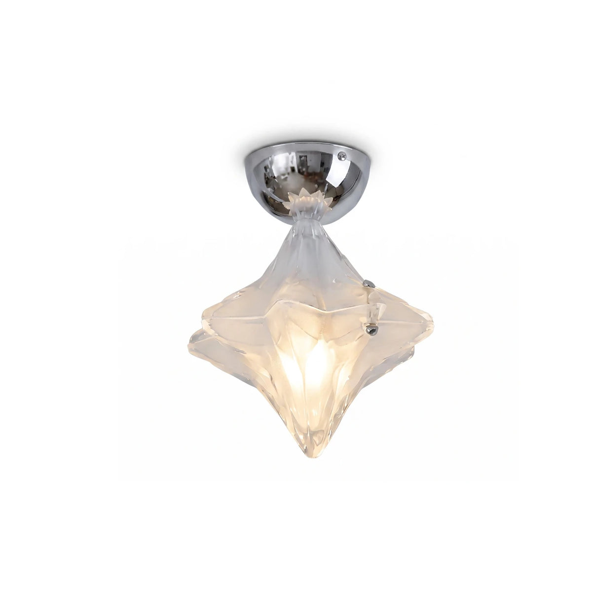 Modern Geometric Faceted Glass Semi-Flush Mount Ceiling Light with Silver Hardware on Pure White Background