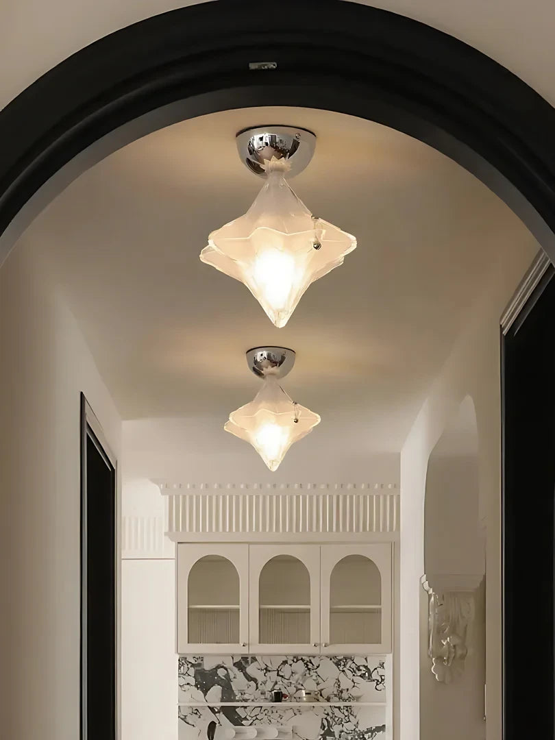 Modern Faceted Glass Ceiling Lights in Hallway Setting