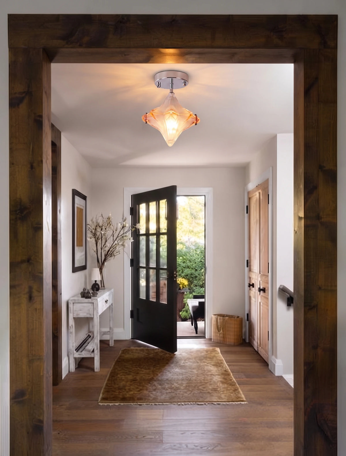 Traditional Faceted Glass Ceiling Light in Entryway Foyer