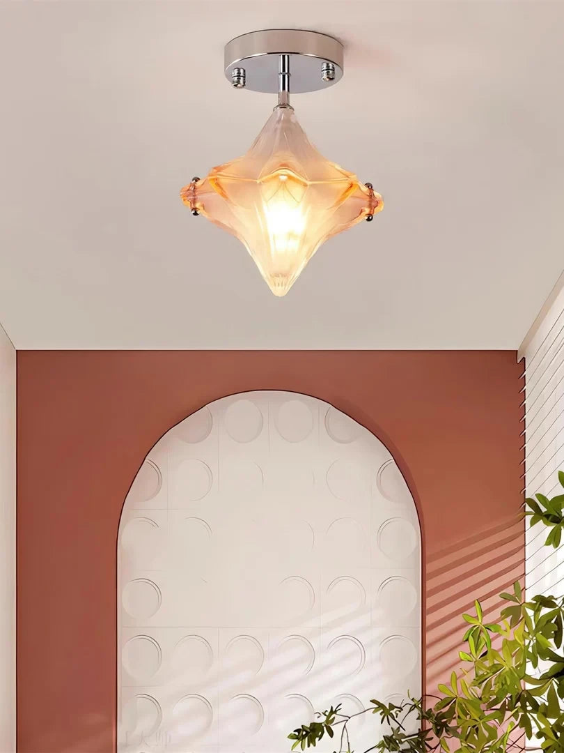 Modern Faceted Glass Ceiling Light in Arched Corridor Setting