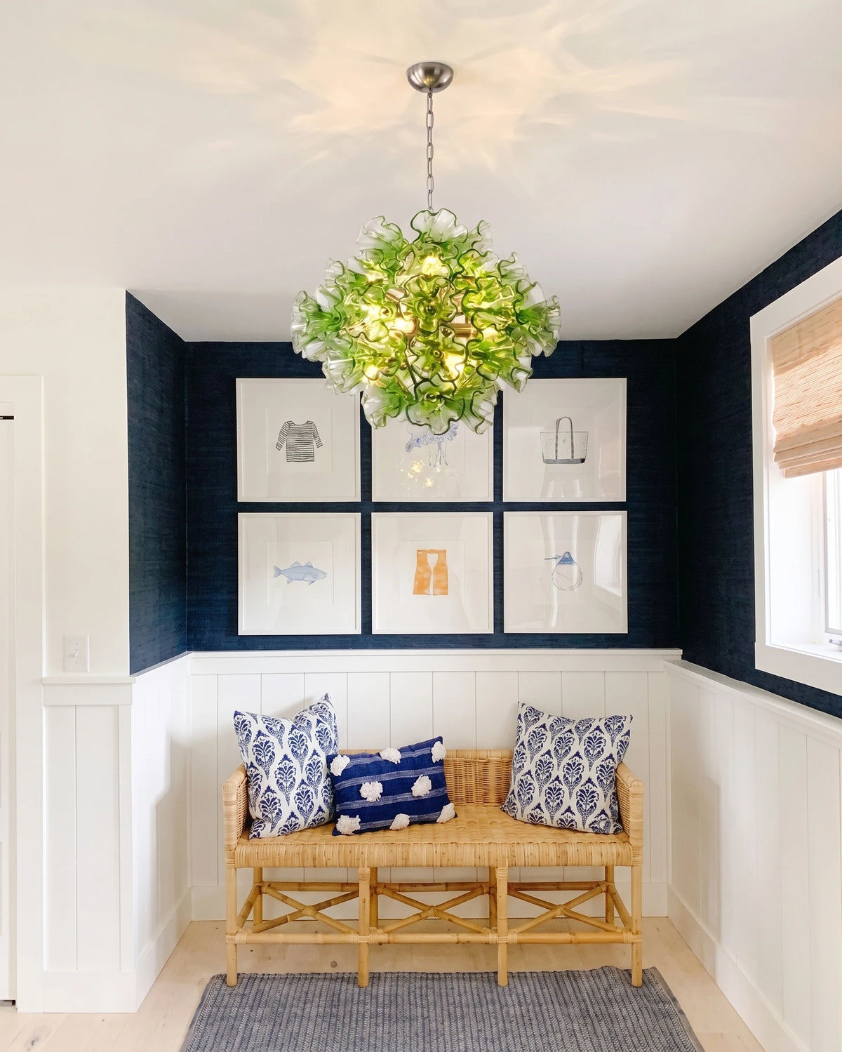 Modern Green Petal Sphere Chandelier in Hallway Setting