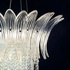 Close Up View of Blue Gradient Feather Art Glass Edges and Crystals