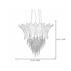 Modern Cascading Blue Gradient Feather Art Glass Chandelier Style B Line Art Dimension Diagram