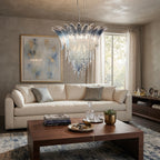 Modern Blue Gradient Art Glass Chandelier in Bright Living Room