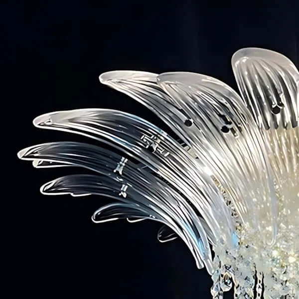 Detail View of Blue Gradient Feather Art Glass Petals and Lighting