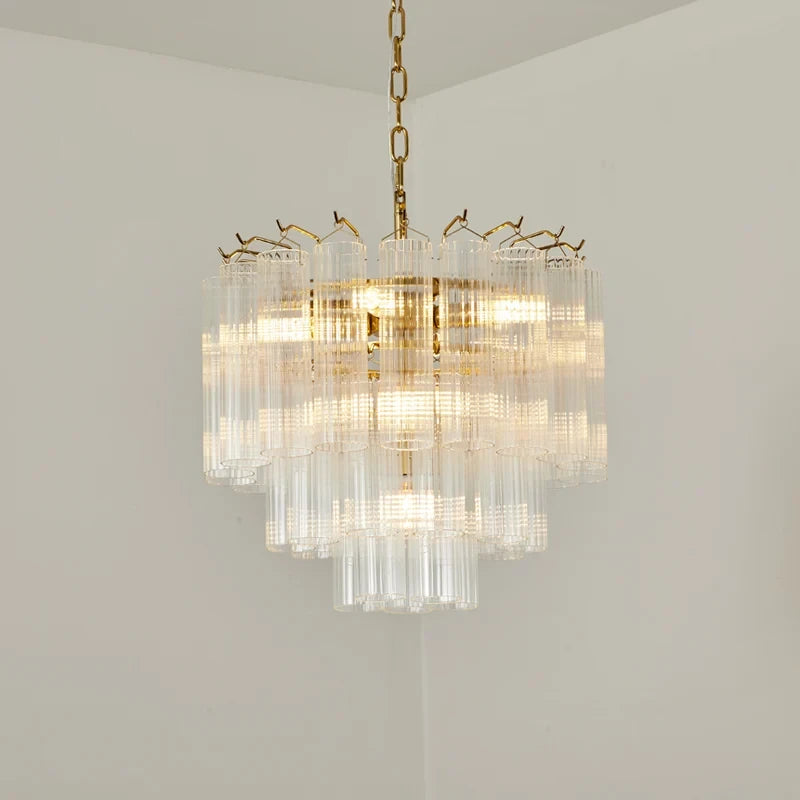 Modern Cascading Art Glass Chandelier Studio Display