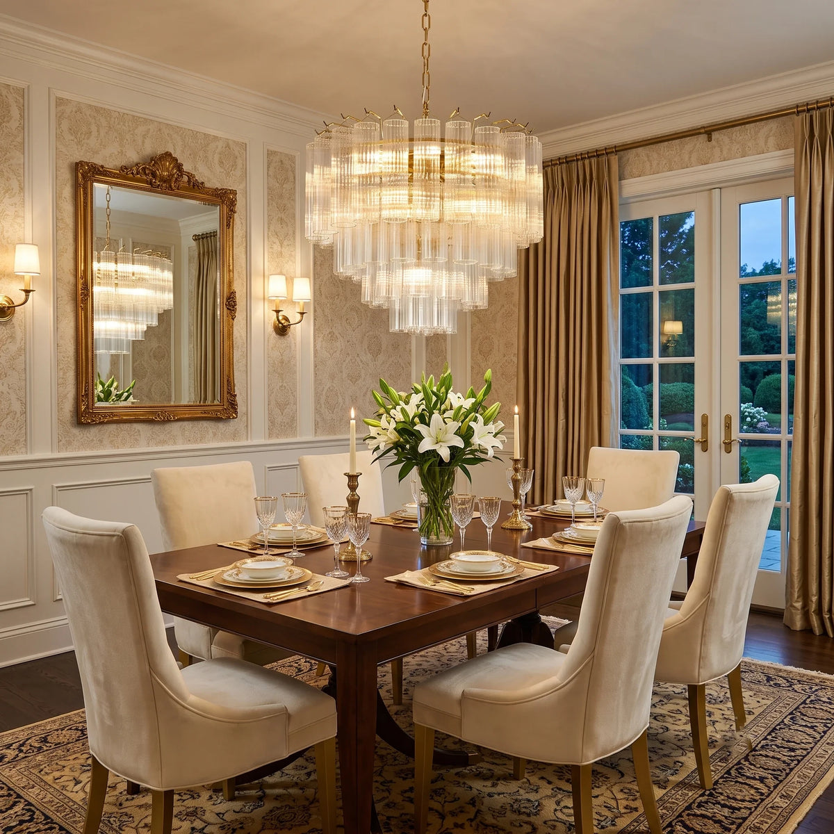 Modern Art Glass Chandelier Over Dining Room Table