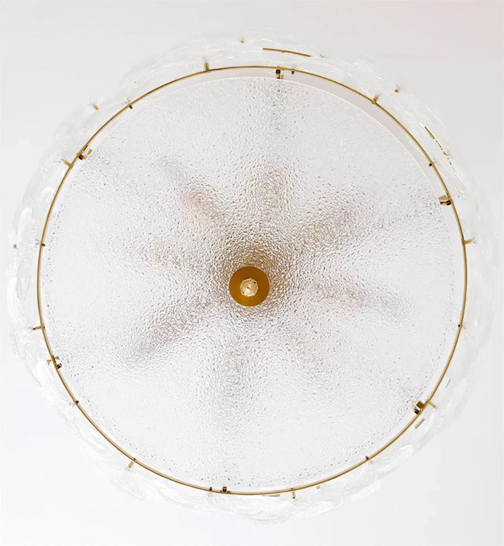 Bottom Up View of Crystal Floral Art Glass Ceiling Light and Internal Bulbs