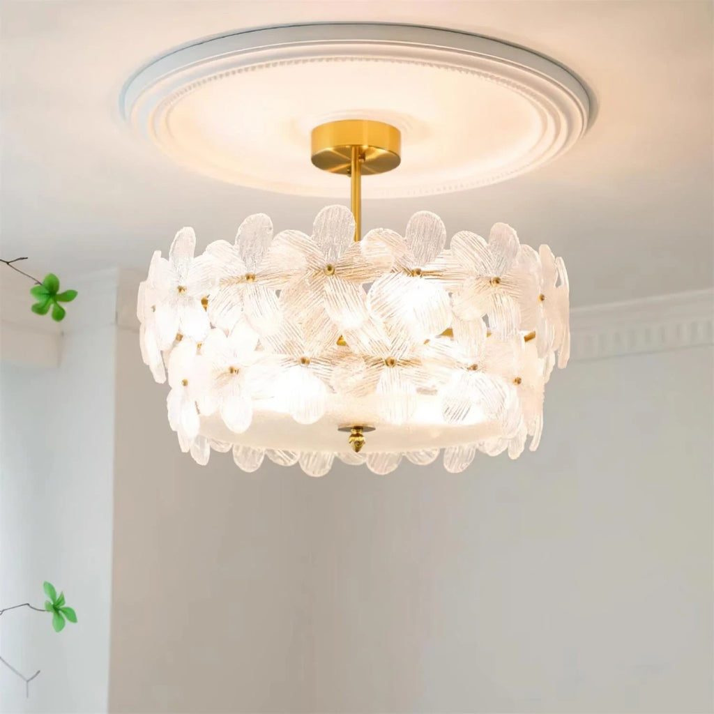 Studio Display of Illuminated Modern Crystal Floral Ceiling Light