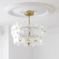 Bottom Up View of Illuminated Modern Crystal Floral Art Glass Ceiling Light