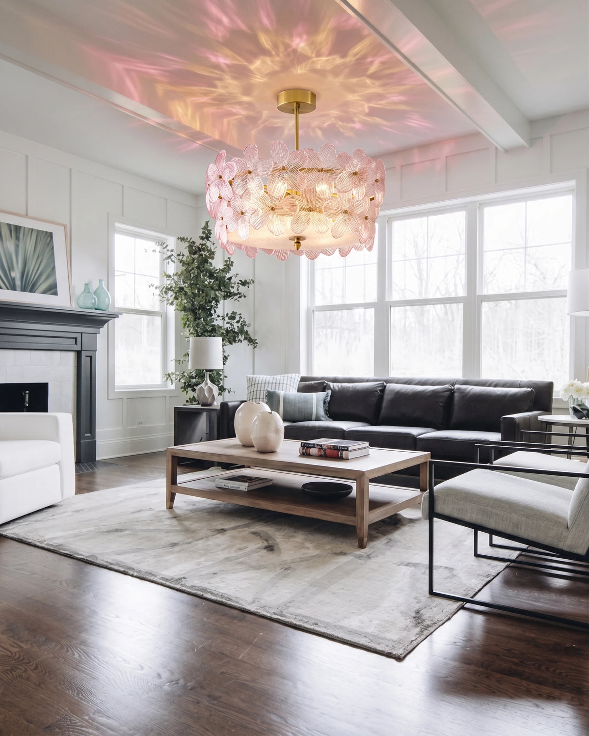Modern Crystal Floral Flush Mount Ceiling Light in Bright Living Room