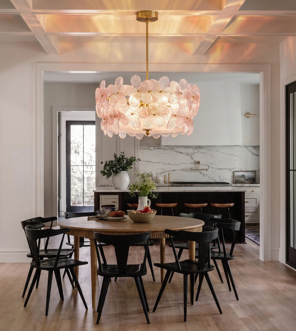 Modern Crystal Floral Art Glass Chandelier Over Dining Room Table