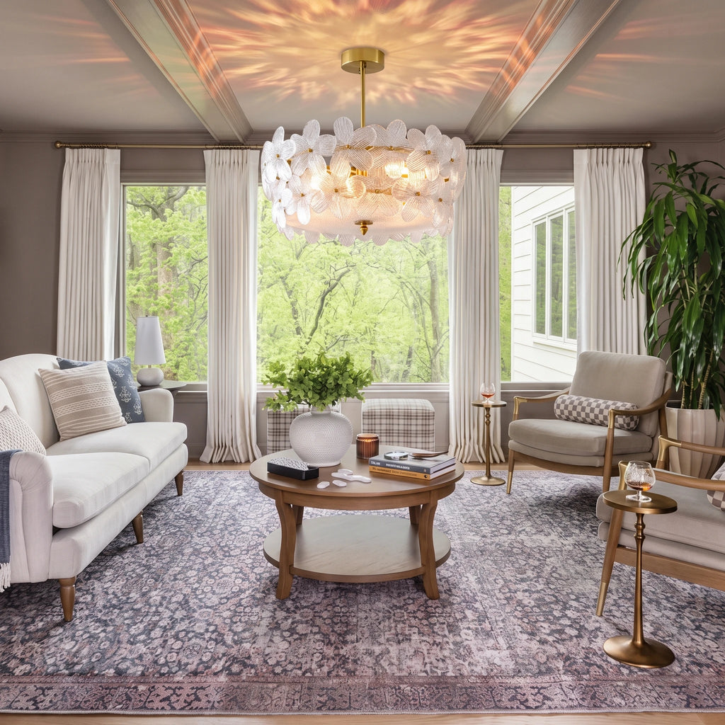 Modern Crystal Floral Flush Mount Ceiling Light in Contemporary Living Room