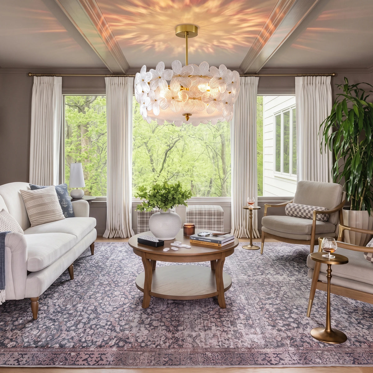 Modern Crystal Floral Flush Mount Ceiling Light in Contemporary Living Room