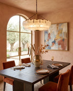 Modern White Ice Glass Chandelier Over Dining Table