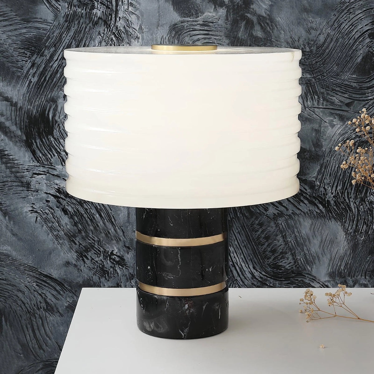 Modern Ribbed Alabaster Table Lamp on Minimalist Nightstand