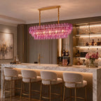 Modern Pink Linear Chandelier in Open Plan Dining Room