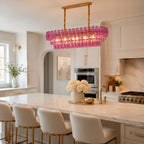 Modern Pink Art Glass Chandelier in Modern Dining Space