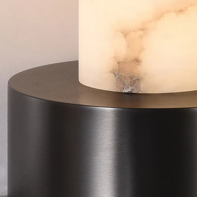 Close Up View of Modern Black Metal Base and Alabaster Connection Details