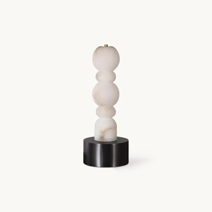 Modern Black Base Alabaster Table Lamp Off State Studio Shot on Pure White Background