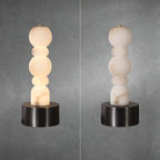 Illuminated Modern Stacked Sphere Alabaster Table Lamp Comparison Display