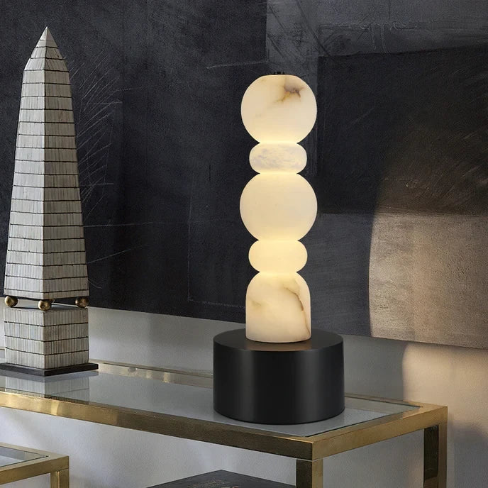 Modern Stacked Sphere Alabaster Table Lamp in Grand Foyer Setting